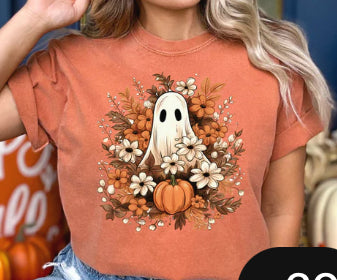 Ghost with pumpkin shirt transfer