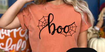 Boo with spider webs shirt transfer