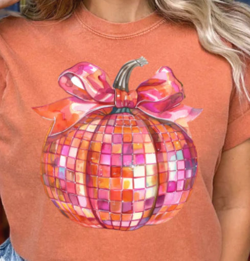 Disco ball pumpkin shirt transfer