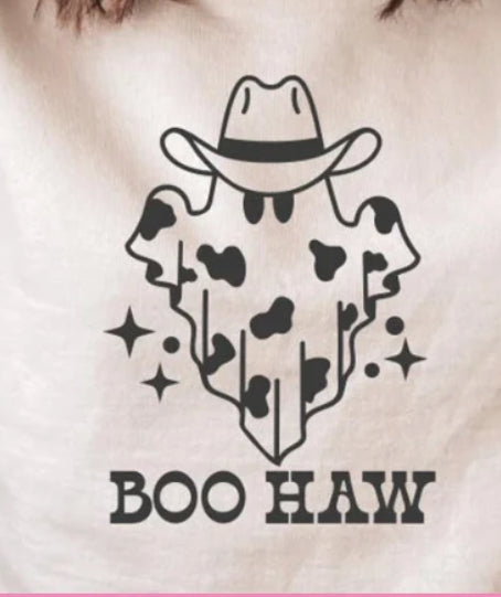 Boo Haw ghost with cowboy hat transfer