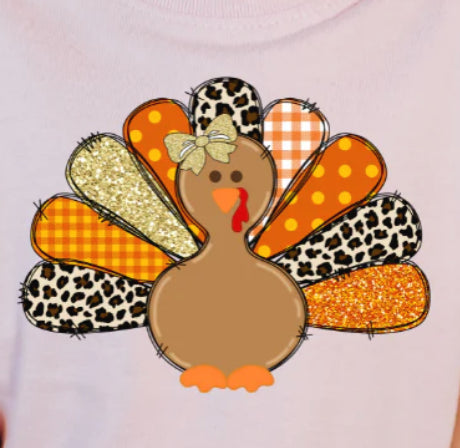 Girl turkey with bow shirt transfer