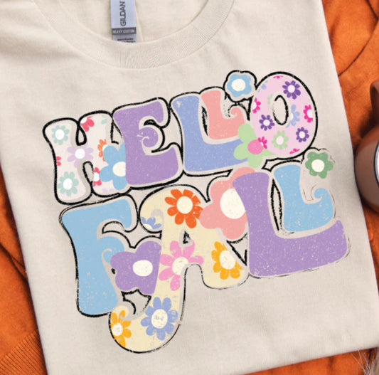 Hello Fall full color with flowers shirt transfer